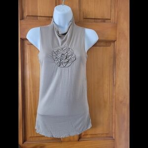 Poleci Taupe Sleeveless Top with Embroidered Accent